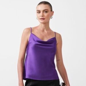 Purple Cami Top with Cowl Neck and Spaghetti Straps - size M